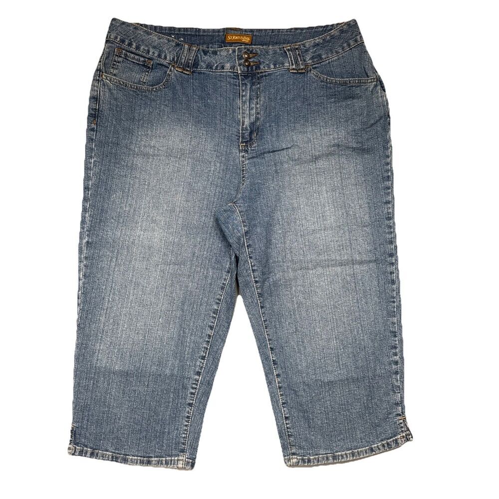 St Johns Bay Capri Skimmer Jeans 16 (36x19) Blue High Mid Denim Womens